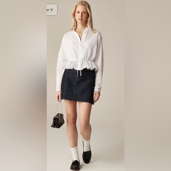 J.Crew Lace-Trim Cinched-Waist Cotton Voile Top – White – Size XS | Romantic - Picture 2 of 14